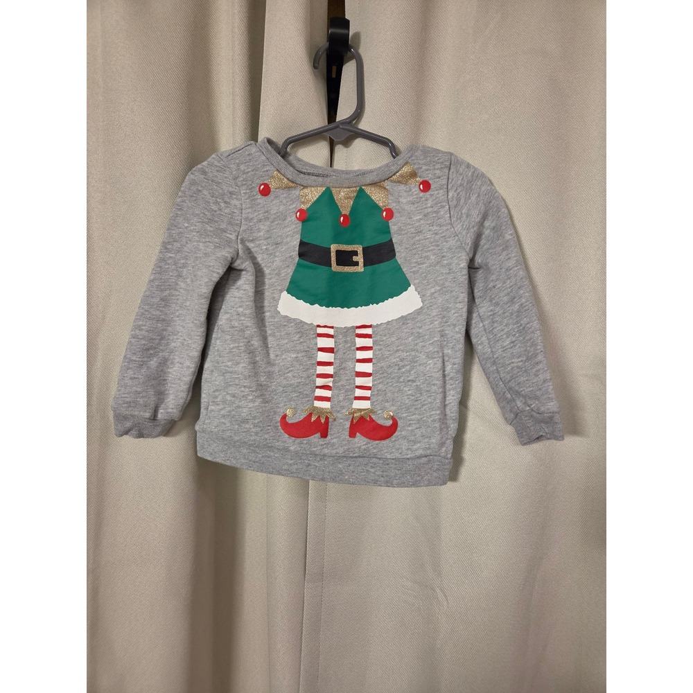 Carters Toddler 2T Christmas Elf Sweatshirt Gray Glitter Holiday Pullover